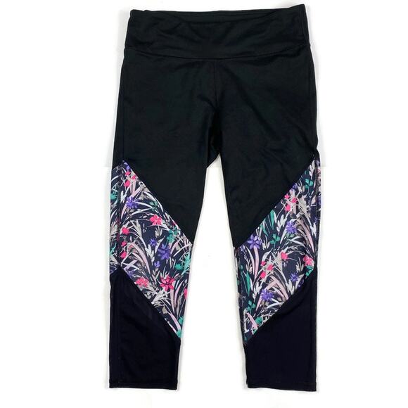Fabletics Mesh Powerhold Capri Leggings Mid Rise Floral Black UPF 50+ Size Sm - Picture 7 of 7